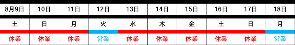 休業日カレンダー